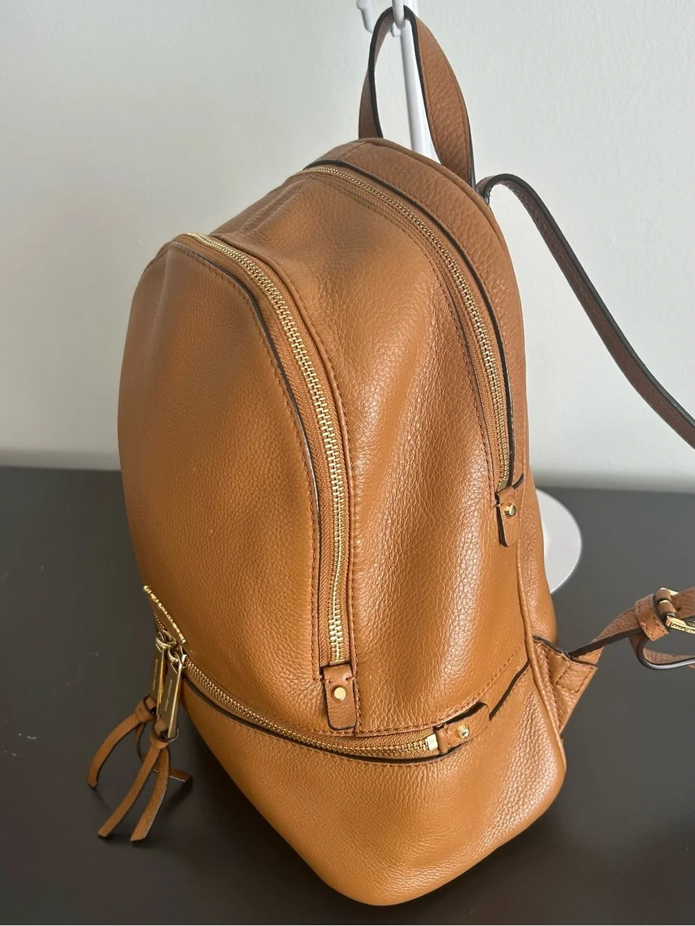 Michael Kors Brown Pebbled Leather Backpack Gold Hardware Bookbag